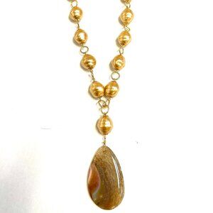 Anita K Gold Mabe Pearl and Agate Necklace